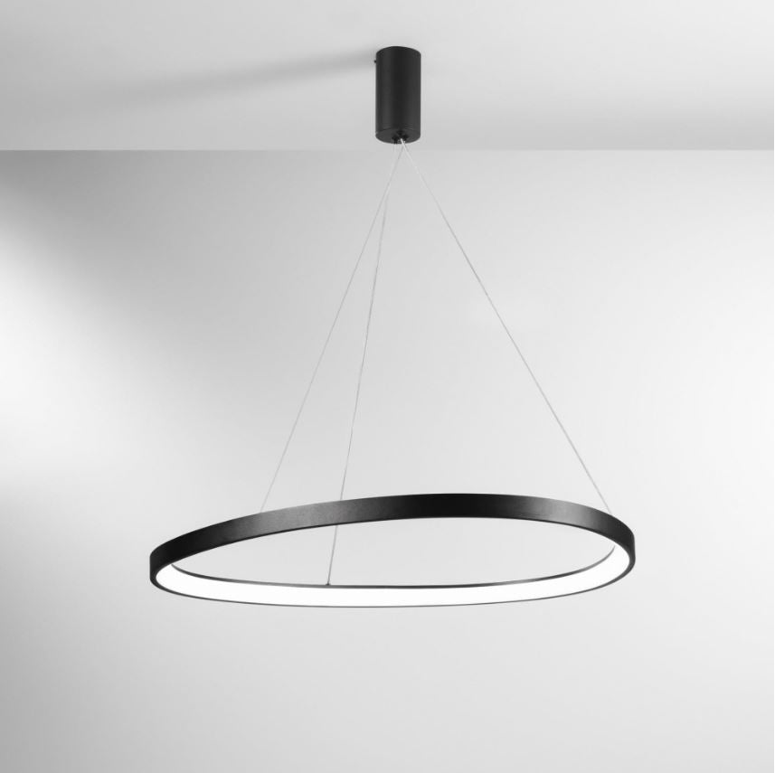Sospensione LED ovale in alluminio bianco-nero diffusore in acrilico D. 85cm 80W CCT 11440LM KLAPTON-S85 Sospensione LED ovale in alluminio bianco-nero diffusore in acrilico D. 85cm 80W CCT 11440LM KLAPTON-S85